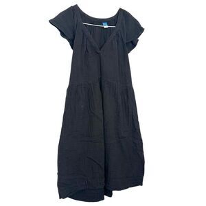 Old Navy V-Neck Short Flutter Sleeve Swing Cotton Black A-Line Dress Size Medium